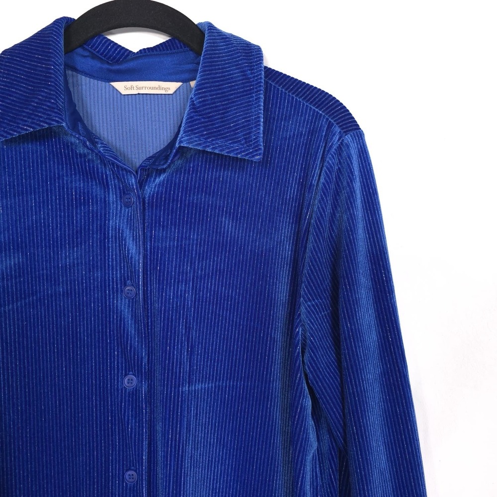 Soft Surroundings Shirt SMALL Velvet Boyfriend Cobalt Blue‎ Silver 2FP50